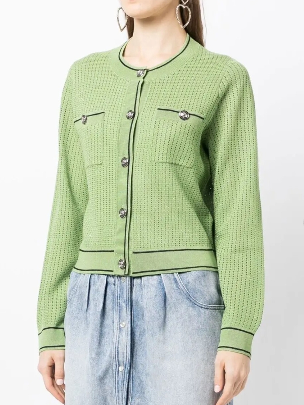 Women's Green Button-Front Knit Cardigan Jacket